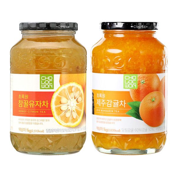 초록원 꿀유자차 1kg +제주 감귤차 (2kg) : 낭만상도