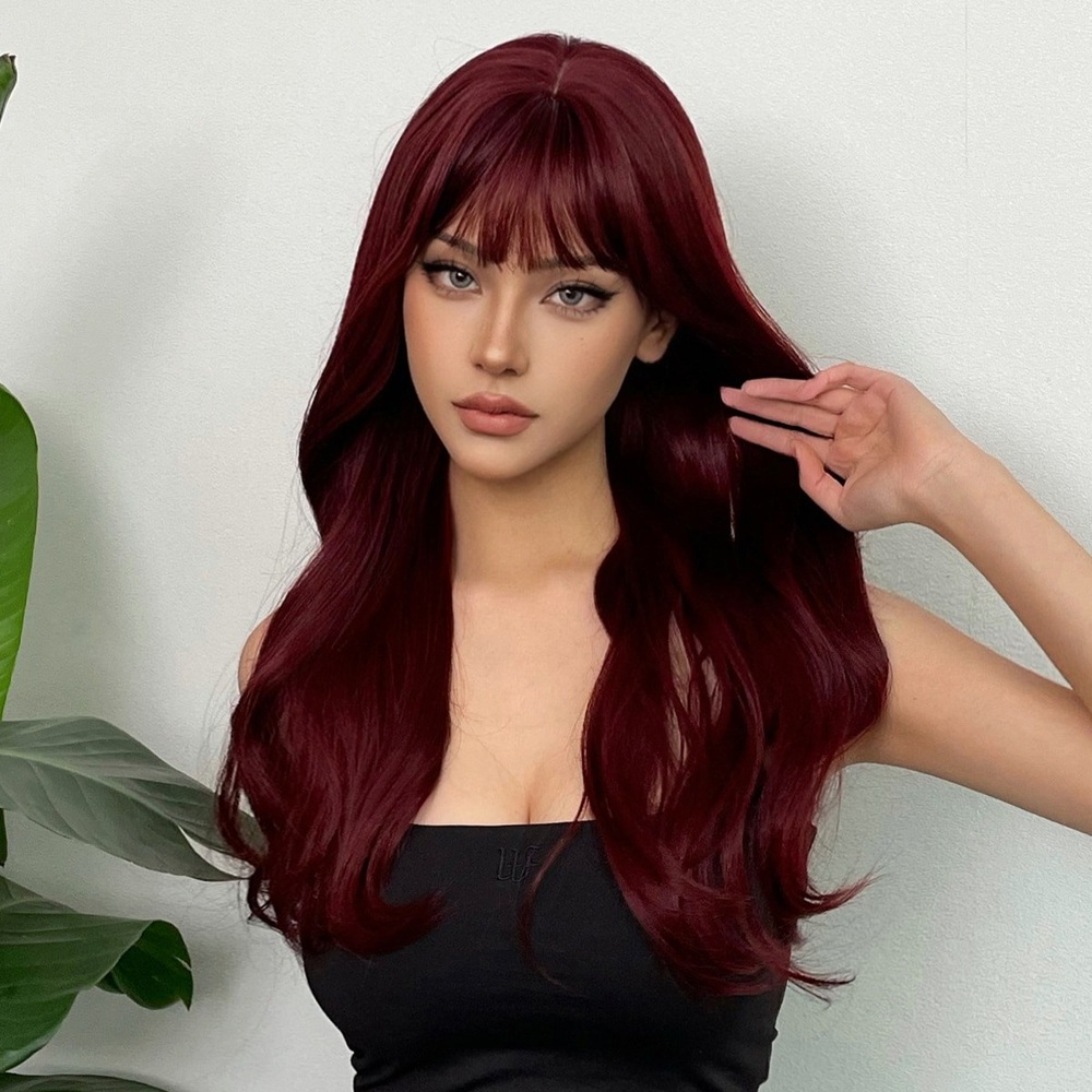 연예인 가발 아이돌 붉은 염색모 탈색모 와인 레드 파티용 사진용 화려한 - 상품 이미지