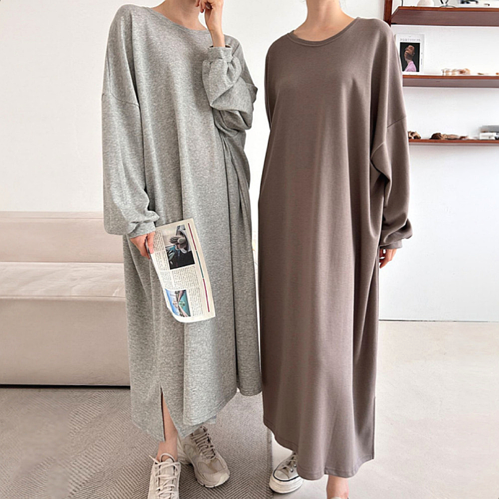 로라벨 로즈 가을 원피스 빅사이즈 긴팔 니트 롱원피스 하객 맨투맨 임부복 임산부 데일리룩