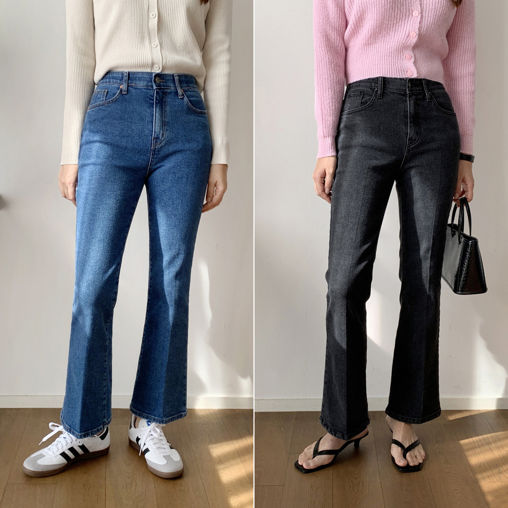 하이웨스트 레직기 부츠컷 청바지 세미 와이드 청바지 진청 흑청 데님 여자 블랙진 흑청바지