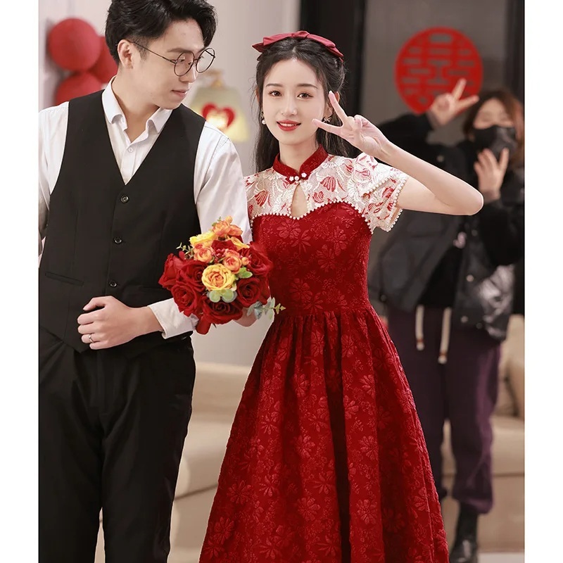 레드 파티복장 아오자이의상 치파오 할로윈 파티 의상 장기자랑 - 상세 이미지 3