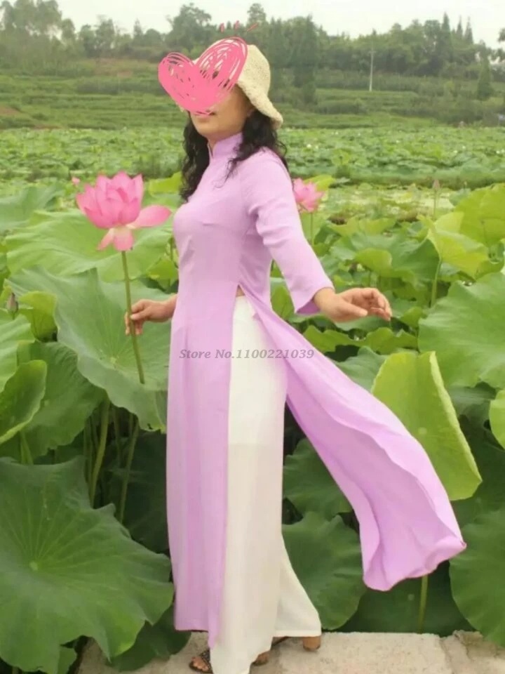 흰색아오자이 파티복 드레스 여성 전통 코스프레 베트남 - 상세 이미지 4