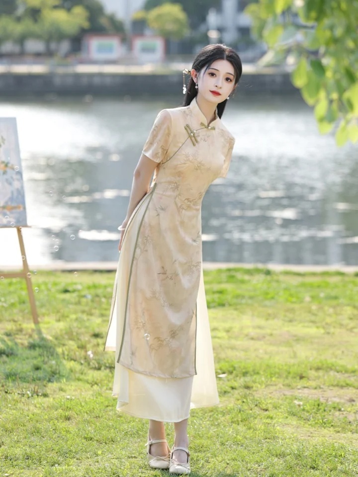 개량아오자이의상 하이넥 컨셉룩 치파오 민족의상 - 상세 이미지 4