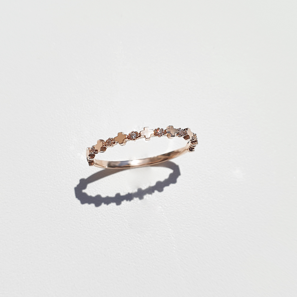 14k 금 실 검지 중지 천주교 십자가 묵주 화이트골드 반지 호프 이미지 8