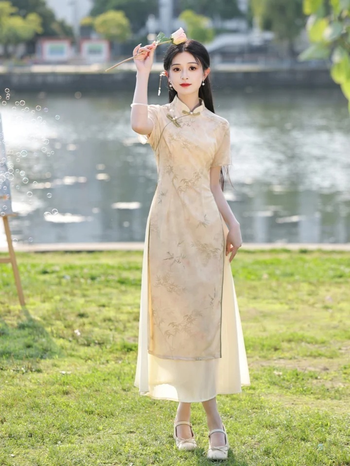 개량아오자이의상 하이넥 컨셉룩 치파오 민족의상 - 상세 이미지 3