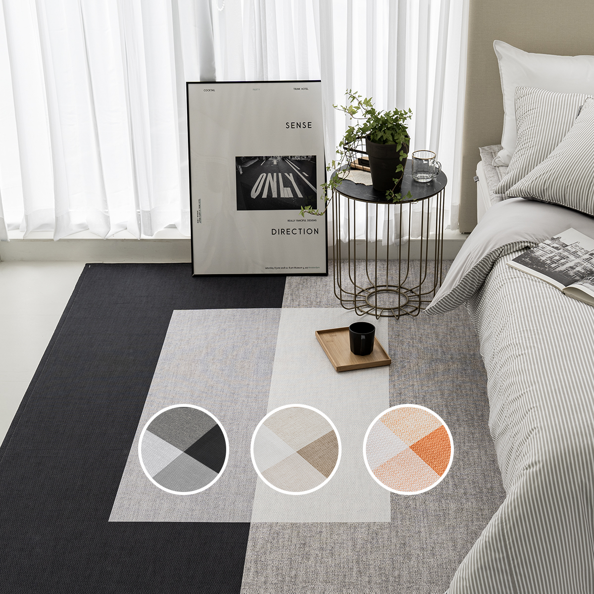 먼지없는 워셔블 사계절 거실 방수 러그, 브릭 블랙, 대형 200x145