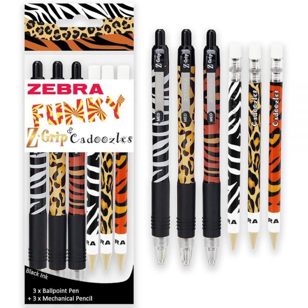 Zebra Pen Funky ZGrip 접이식 볼펜 Cadoozle 샤프 얼룩말 호랑이 치타 동물 프린트 포장 3개 팩 1531174 : 은코티니