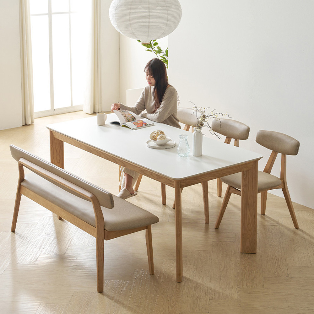 마세린 세라믹식탁 세트 6인용 애쉬원목 1800 벤치형B (의자3+벤치1)