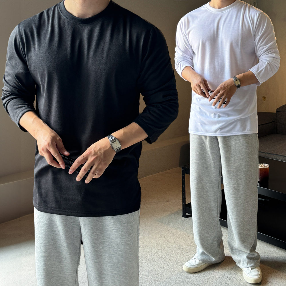 1+1+1 무지 레이어드 긴팔 티셔츠 남녀공용 - 메인 이미지