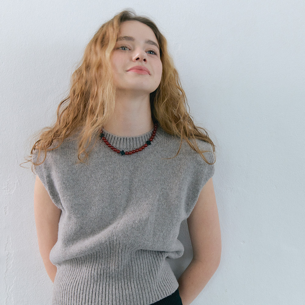 볼드한 레드 자마노 오닉스 원석 클로버 비즈목걸이 써지컬목걸이 - 상세 이미지 3