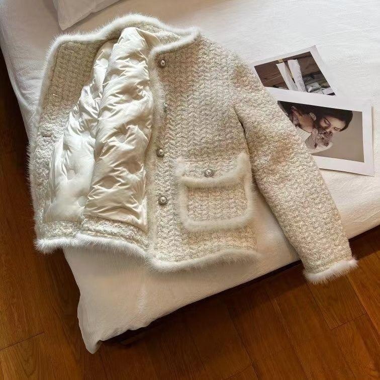 여성 겨울 양털 퀼팅 트위드 면 자켓 - 상세 이미지 2