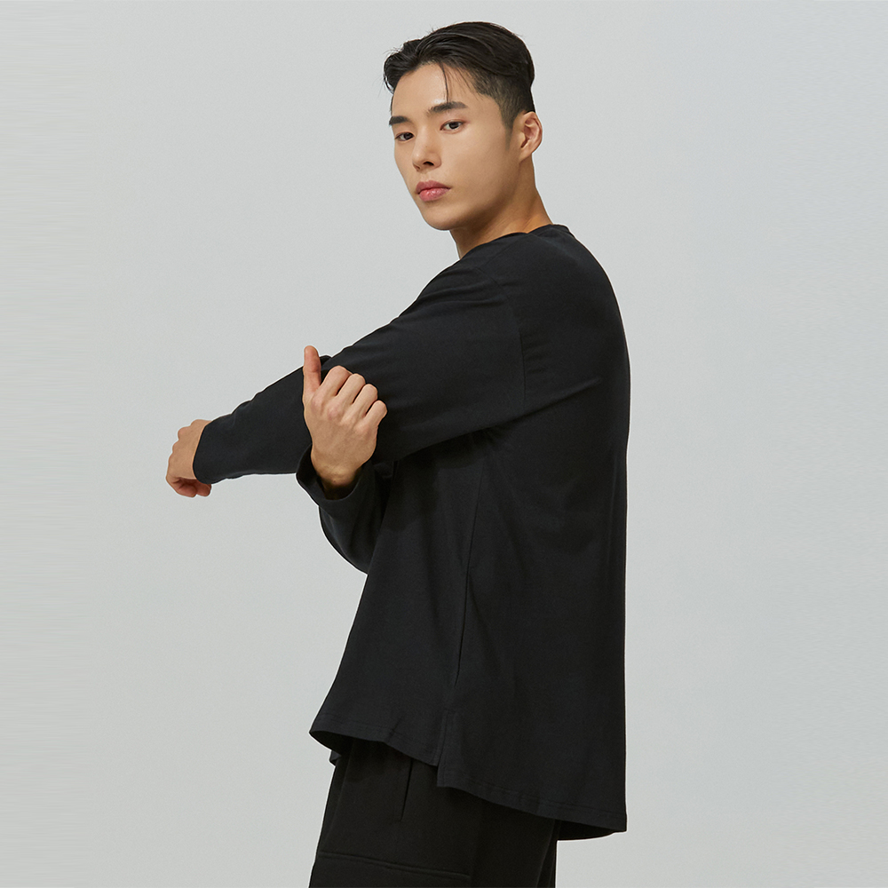 블랙몬스터핏 남자 무지 모달 긴팔티 운동 헬스 오버핏 티셔츠 - 상세 이미지 3