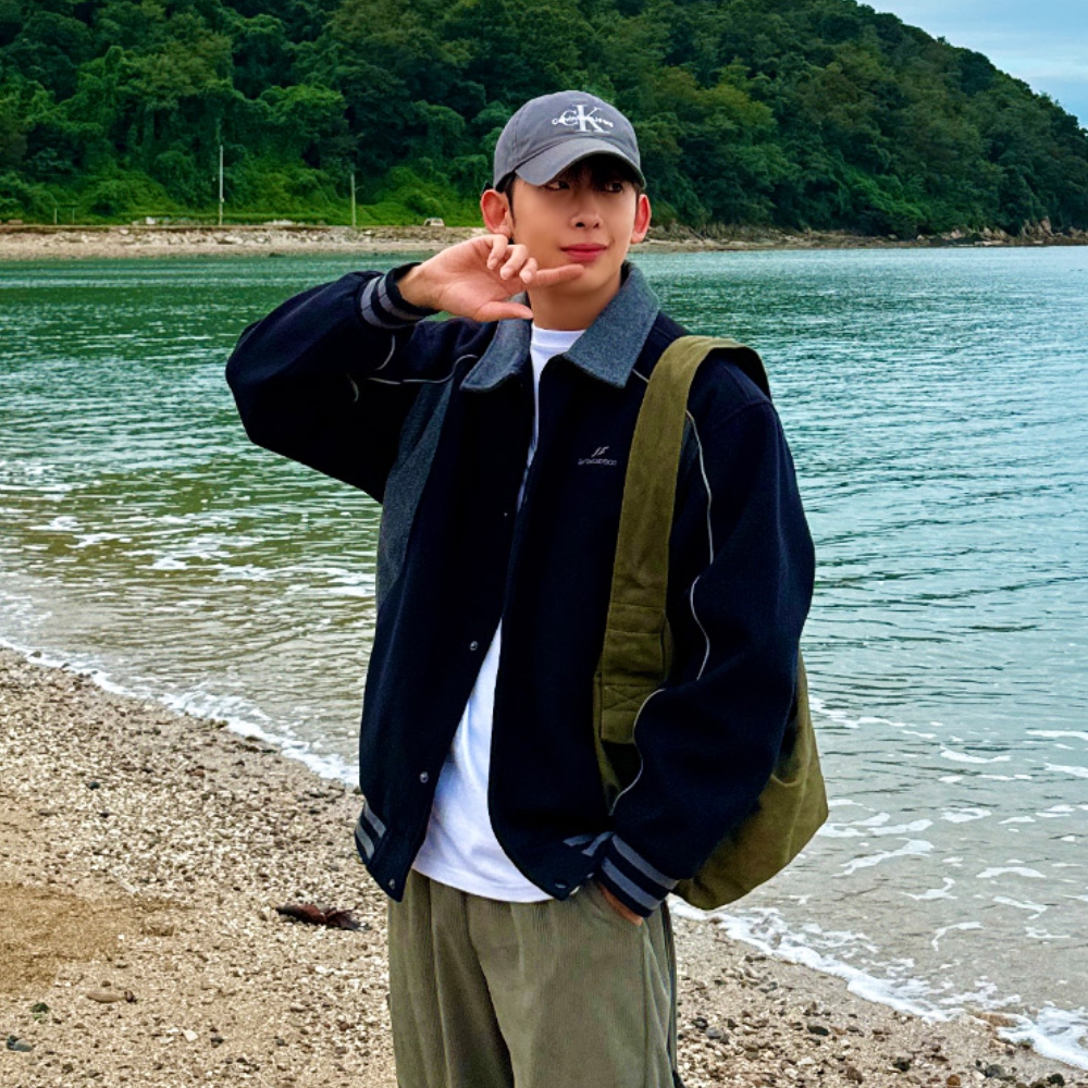 남자 스우 오버핏 봄 가을 삥줄 배색 카라 스타디움 자켓