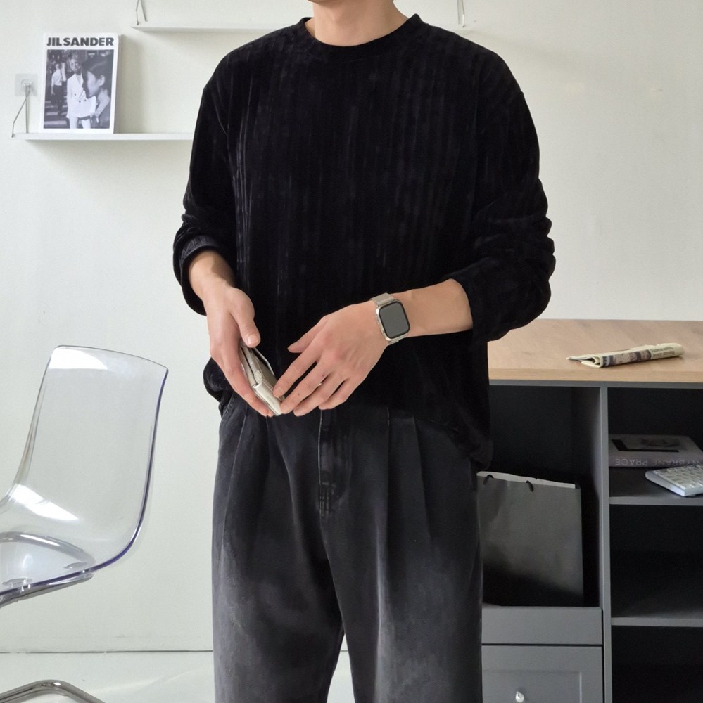 남자 니트 오버핏 골지 무지 니트 남자 스웨터 - 메인 이미지