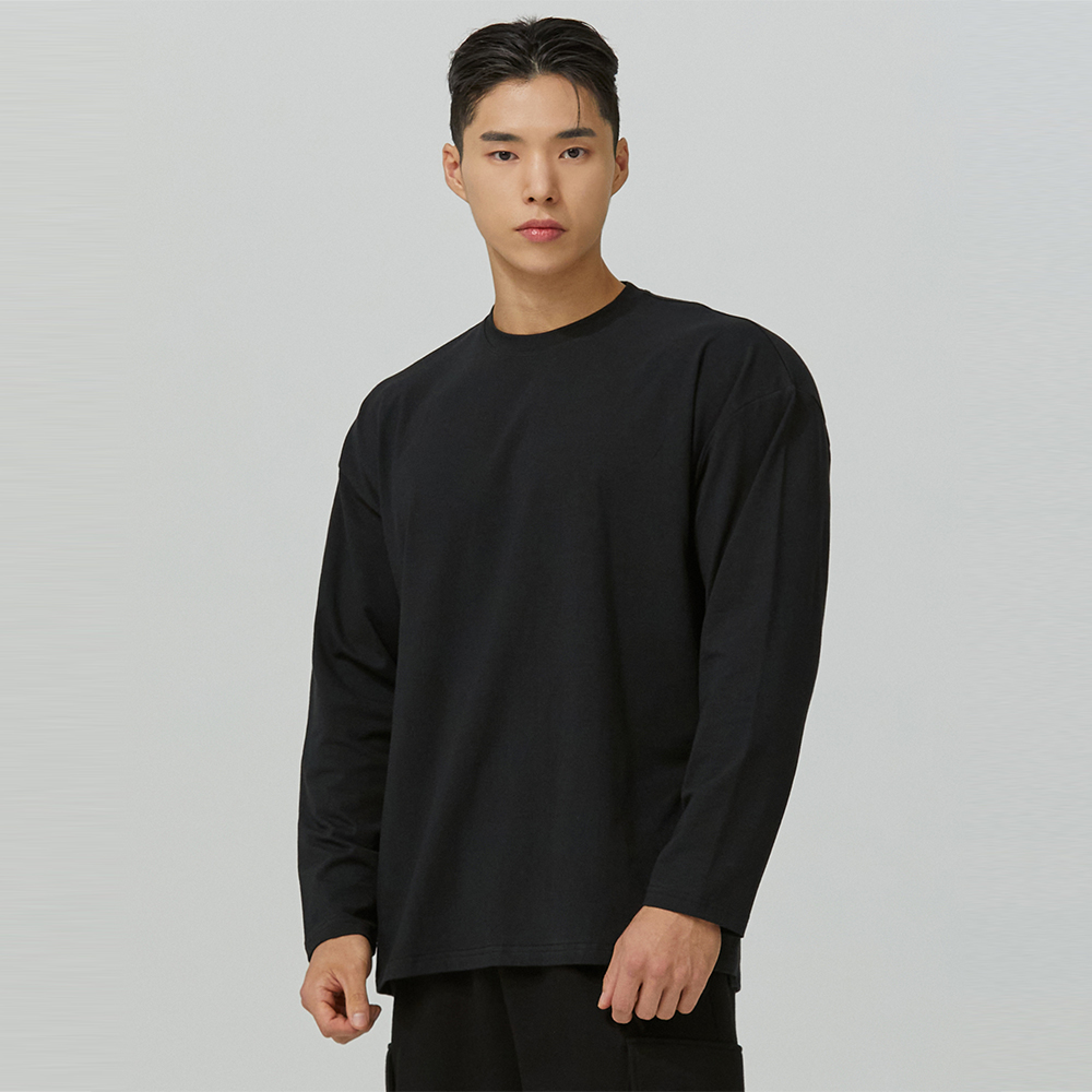 블랙몬스터핏 남자 무지 모달 긴팔티 운동 헬스 오버핏 티셔츠 - 상품 이미지