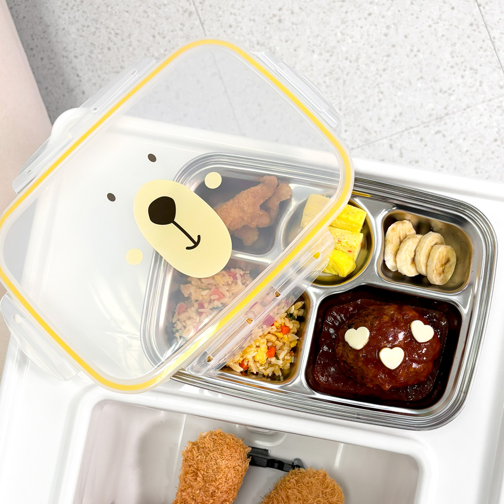 베어 곰돌이 캐릭터 깊은 5구 식판 가방 도시락 유아 어린이집 뚜껑있는식판 스텐304 - 상세 이미지 2
