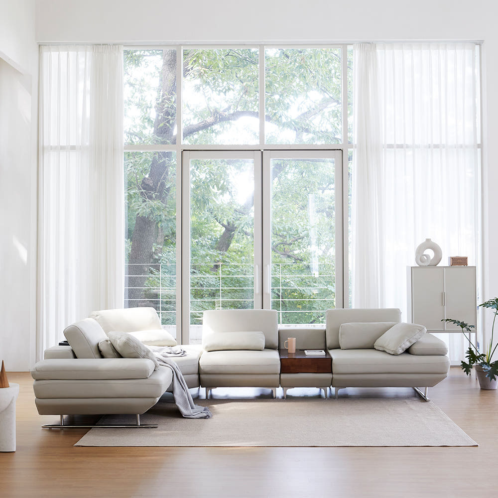 모던홈즈 셉템버 리프트업 스윙 천연가죽 4인 코너형 소파