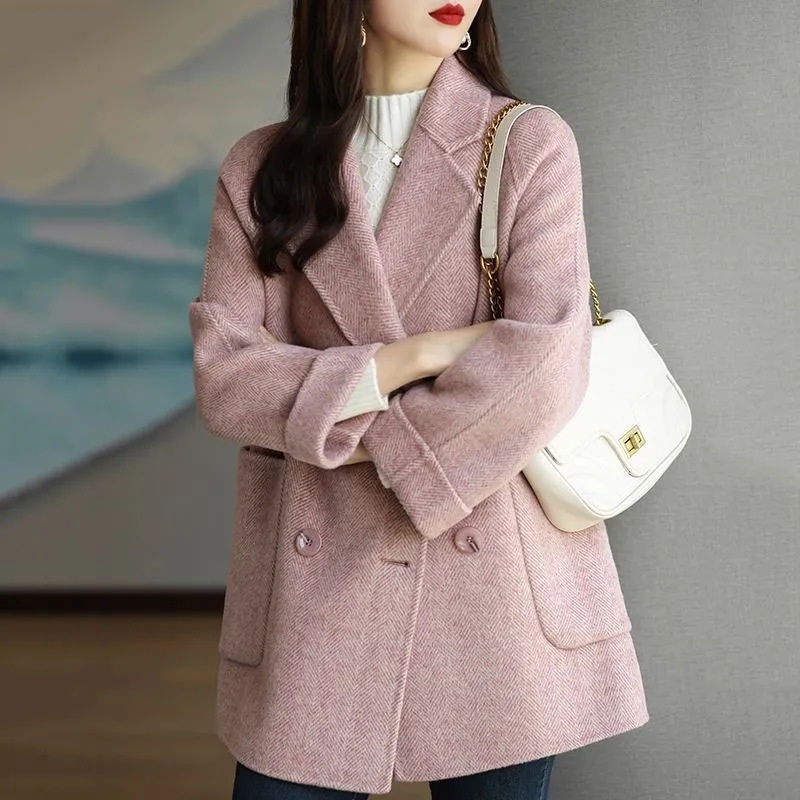 여성 빅사이즈 헤링본 하프코트 모직 롱자켓 - 상세 이미지 4