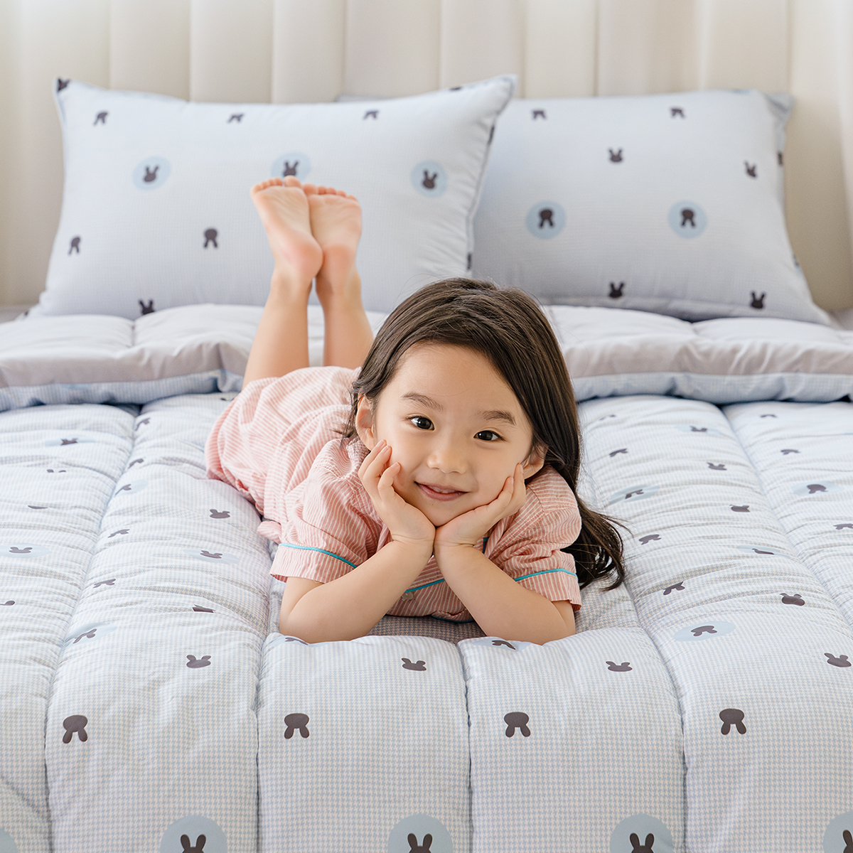 키즈 에어히트 발열 차렵 겨울이불 패드세트 에어래빗 블루 (토끼), S.SS(싱글.슈퍼싱글겸용)