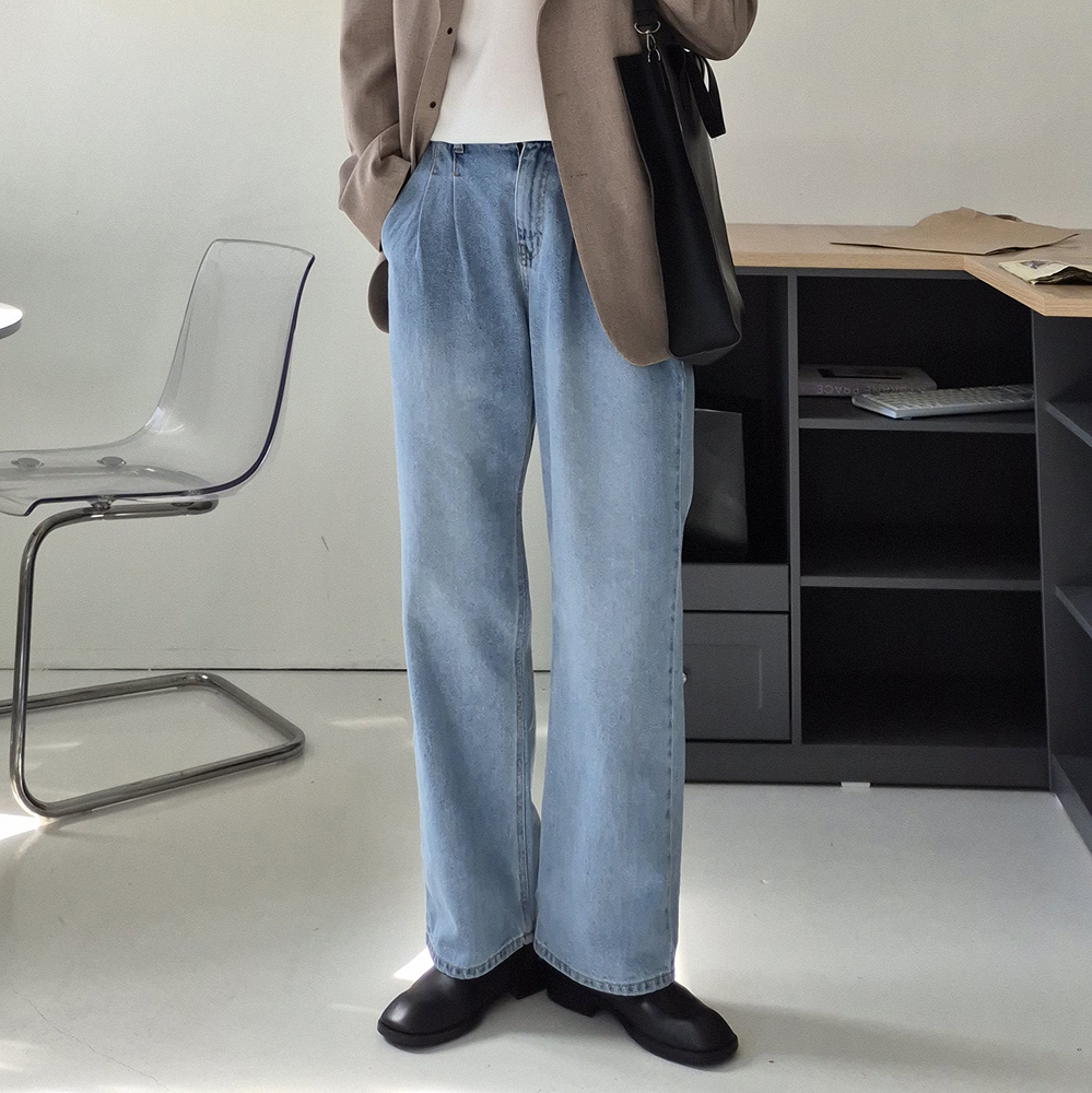 남자 세미 와이드청바지 연청 흑청 데님 남자 청바지 - 상품 이미지