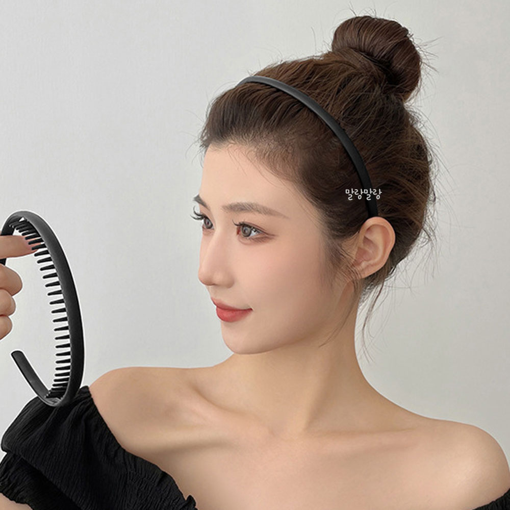 무광 블랙 이빨 편한 머리띠 심플 검정 남자 헤어밴드 - 상세 이미지 5