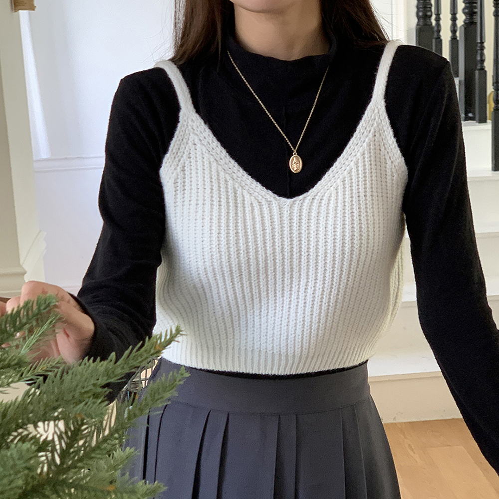 뷔스티에 니트 탑 뜨개 크롭 레이어드 조끼 비스티에