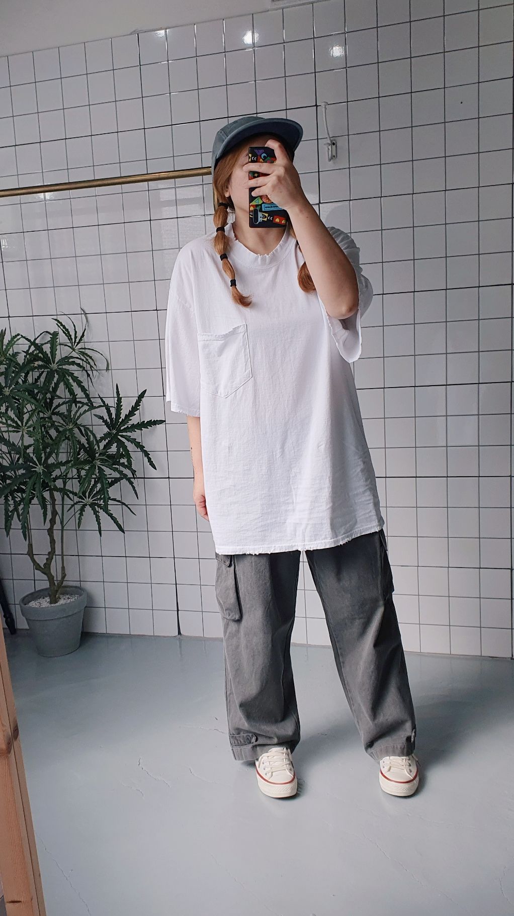 (무배) 구제 반소매 오버핏 무지 티셔츠 - 상세 이미지 2