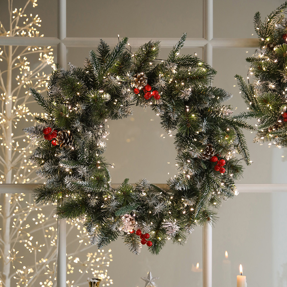 스노우 파인 크리스마스 조화 리스 가랜드 벽장식 벽트리 대형 장식 소품 A 55cm