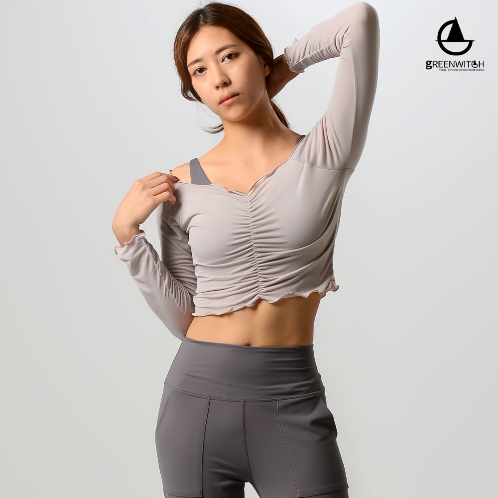 그리니치 날라리컷 앞셔링 레이어드 크롭티 요가복 - 상세 이미지 3