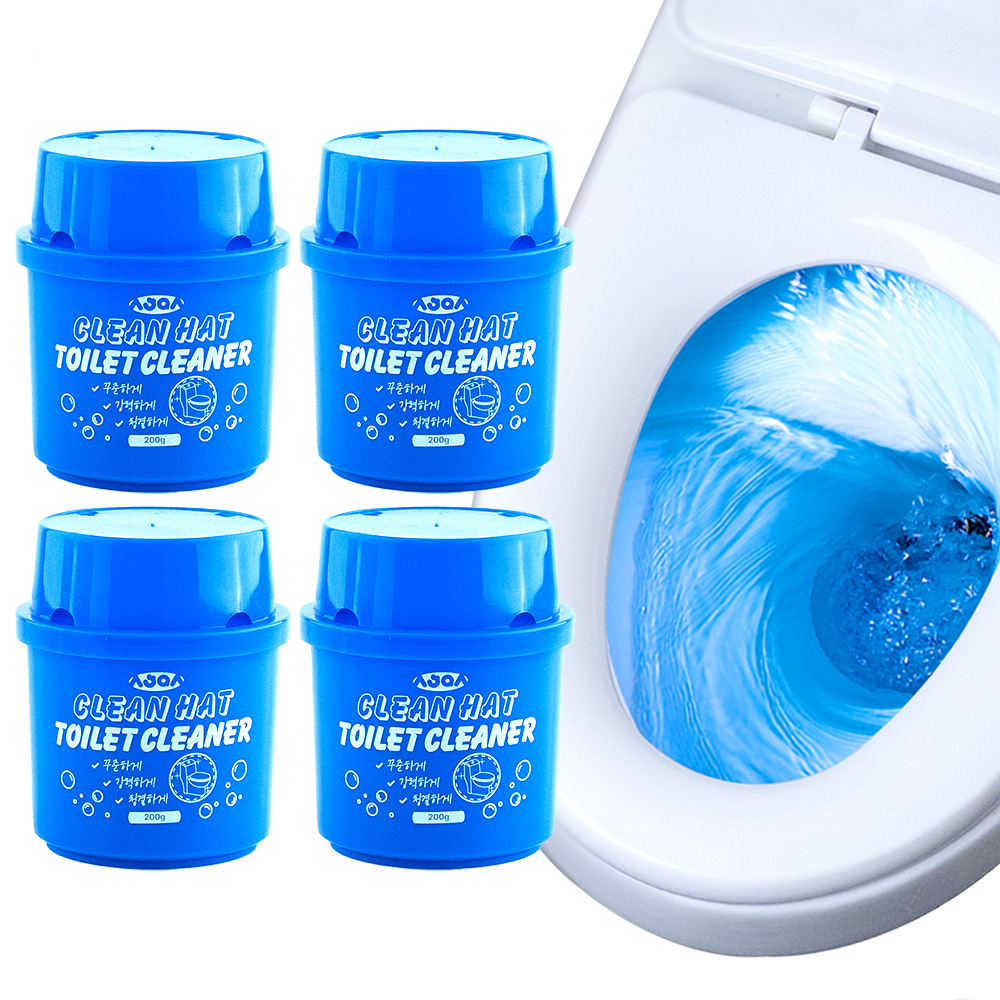 [매일 균일 세정] 클린햇 화장실 자동 변기 세정제 클리너 탈취제 변기 물때 세정 파란물 1개입, 4개