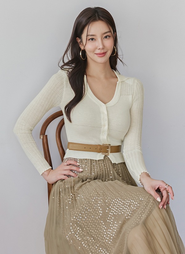 깜장오리 버터즈 카라 골지 니트 가디건 : 깜장오리