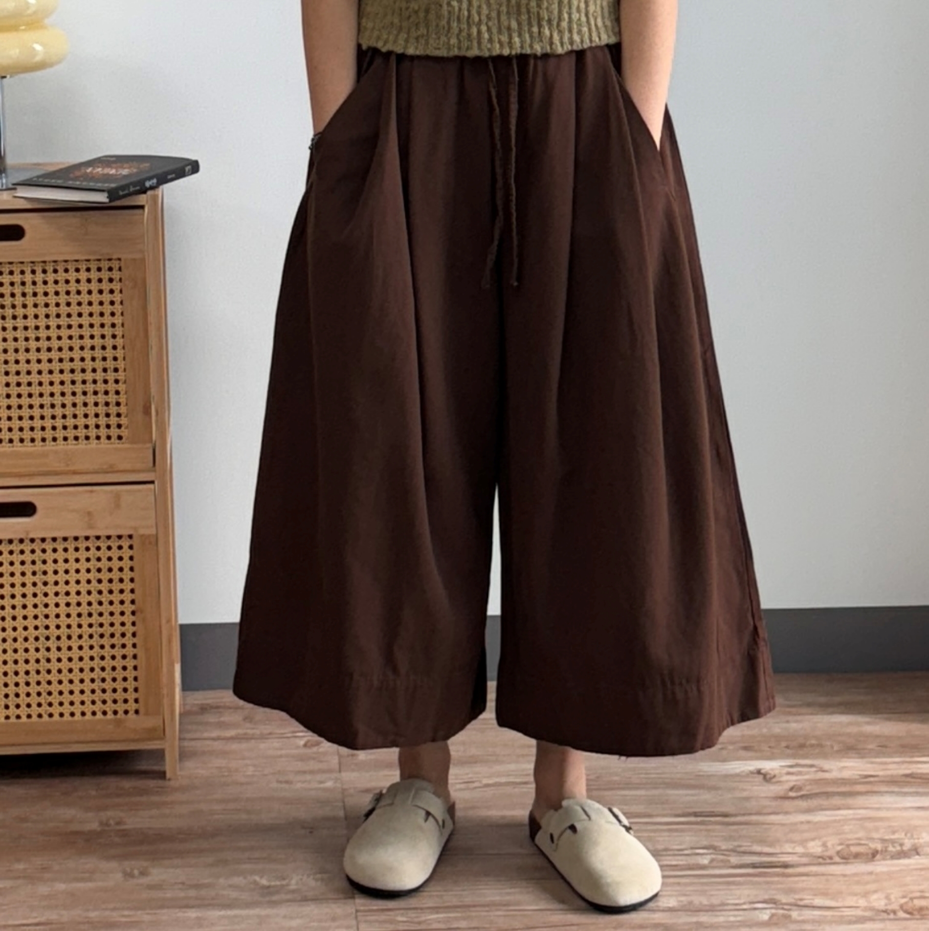 밴딩와이드팬츠 가을 큐롯팬츠 통넓은 밴딩치마바지