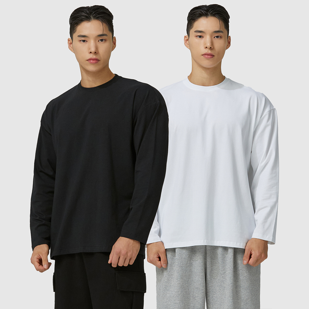 [슈퍼특가]1+1 블랙몬스터핏 남자 무지 모달 긴팔 운동복 오버핏 짐웨어 헬스복 이미지 3