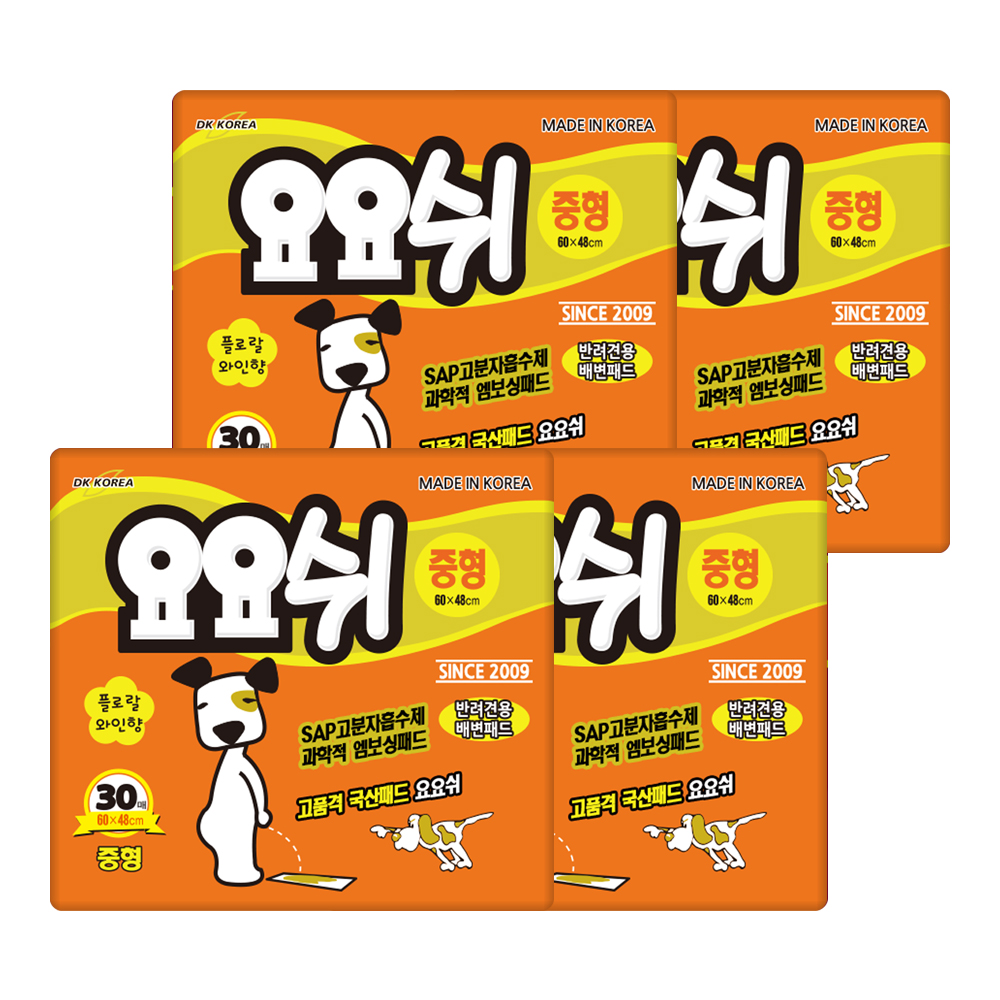 [요요쉬] 강아지 배변패드 플로럴와인향 중형, 30매입, 4개