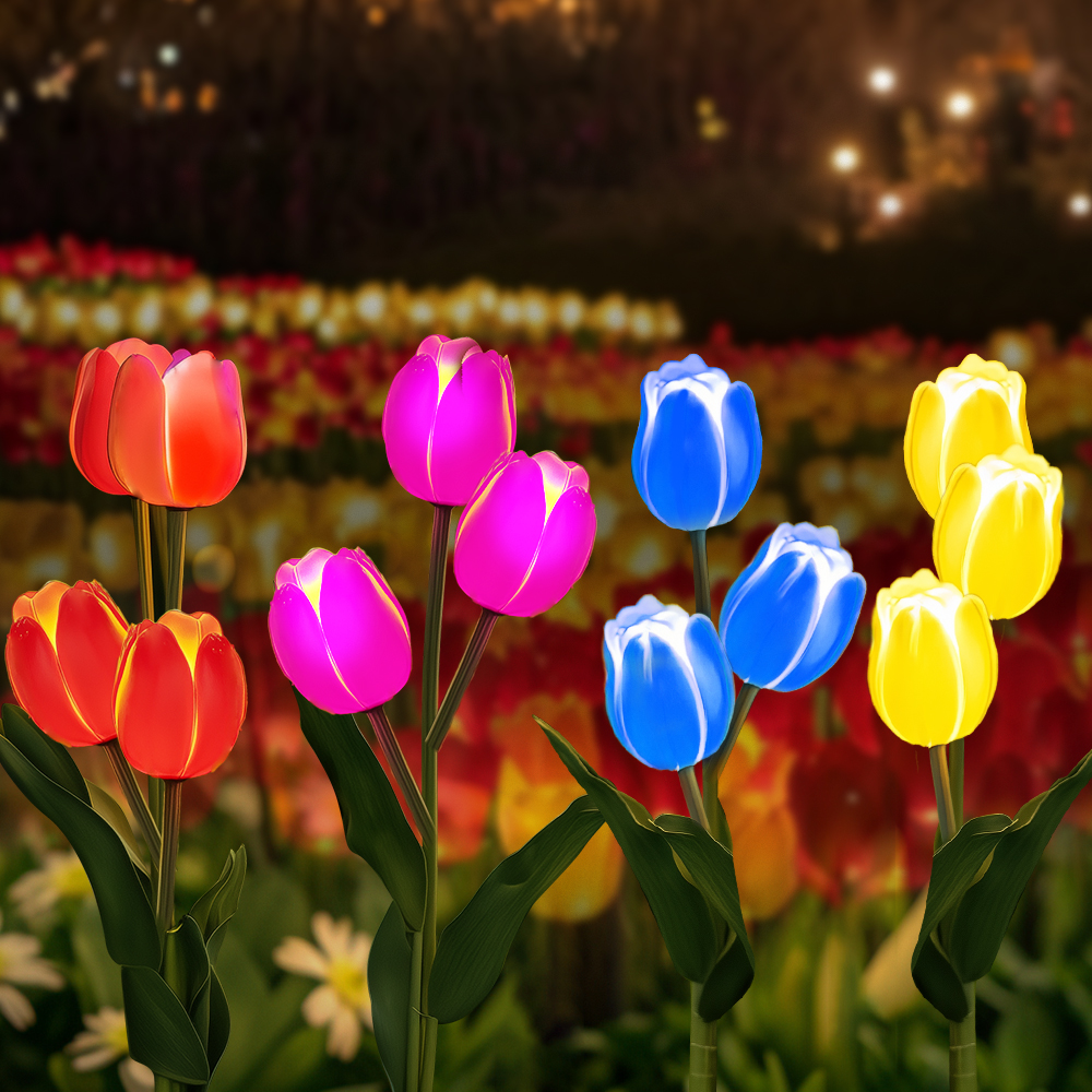 LED 태양광 꽃 정원등 조경 전구 잔디 태양열 꽃등 튤립 조화 조명 전등 외등