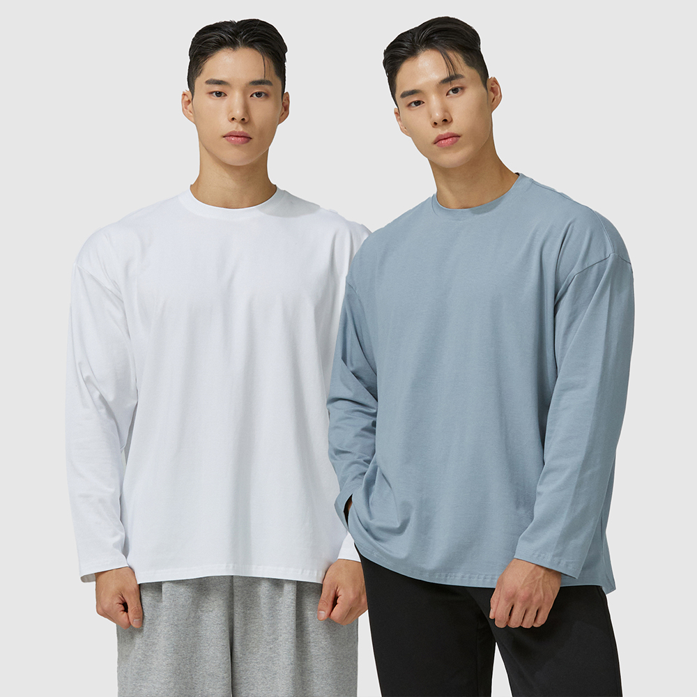 [슈퍼특가]1+1 블랙몬스터핏 남자 무지 모달 긴팔 운동복 오버핏 짐웨어 헬스복 이미지 2