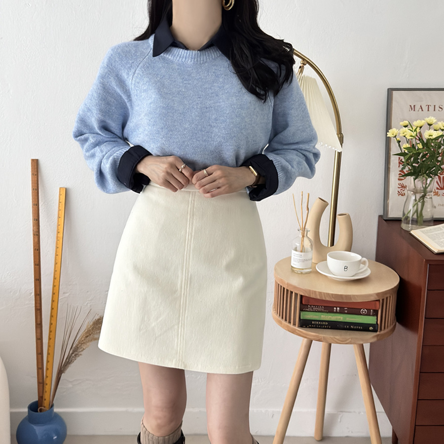 앤유  윈터 소프트 피치 스판 A라인 미니 스커트 (IVORY) - 상세 이미지 2