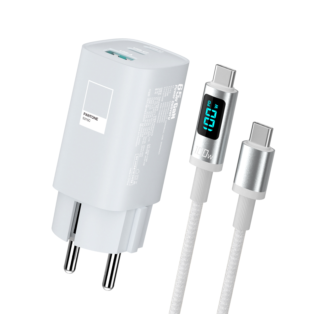 이어맥 팬톤 65W GaN 초고속 멀티 충전기 3포트 100W LED 케이블 포함 세트 - 상세 이미지 2