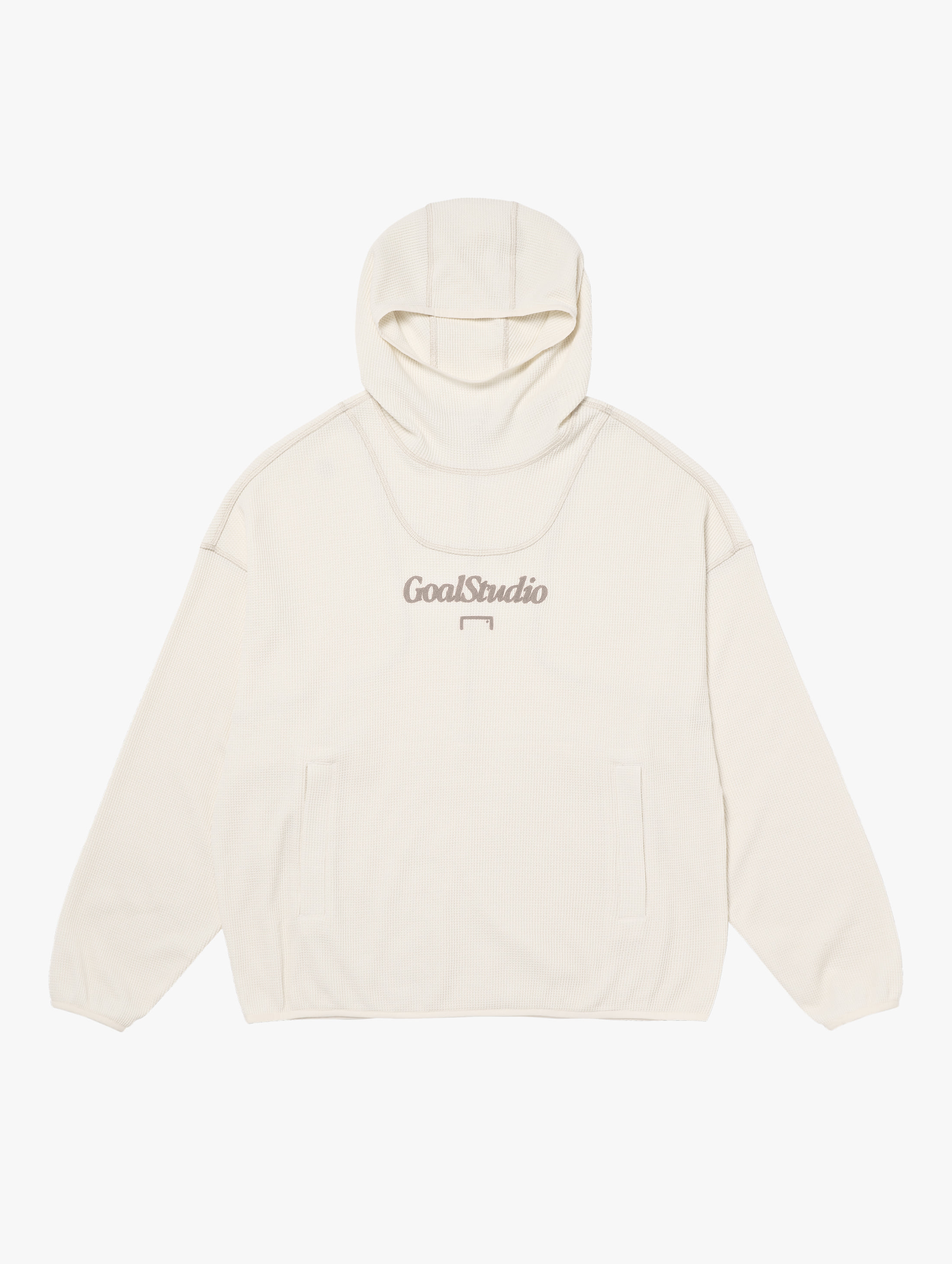 WAFFLE OVER FIT HOODIE-CREAM - 상품 이미지