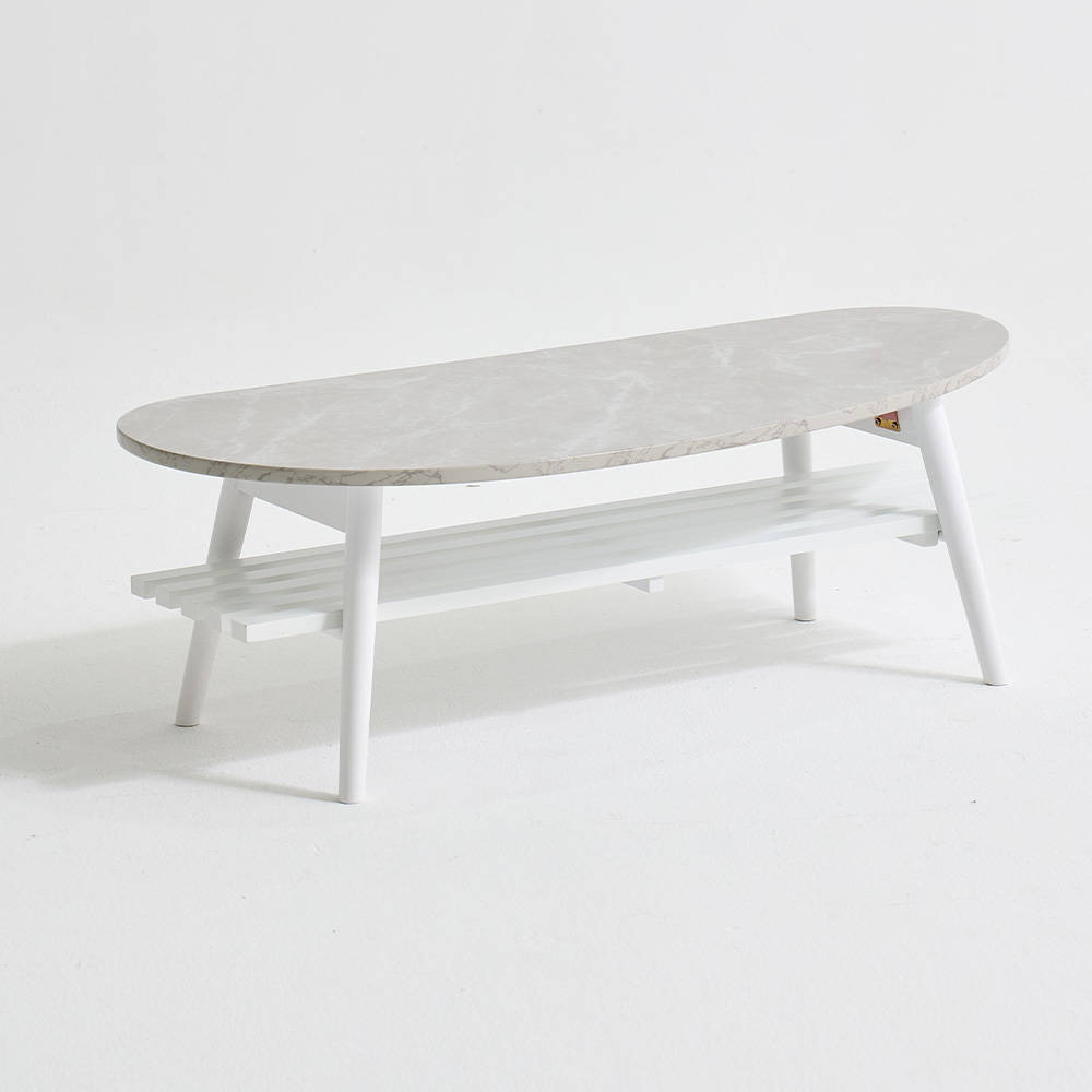 바디 수납거실테이블 낮은 타원형 둥근 소파테이블 선반형 좌탁 1100