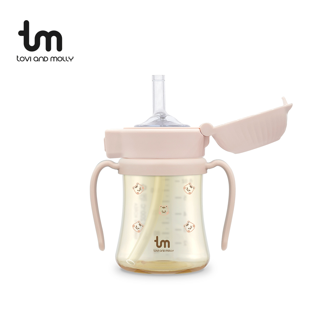[토비앤몰리] 아기 유아 어린이집 원터치락 이유식 자기주도 빨대컵 돗람이 핑크 180ml 280ml - 상세 이미지 3