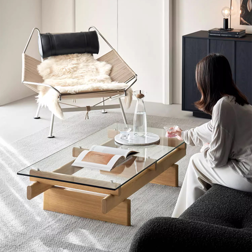 팀버링크 원목 거실 커피 티 테이블 M 블랙