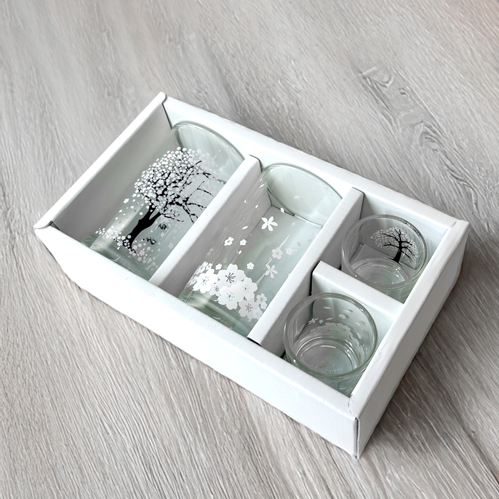 꽃피는 벚꽃 봄꽃 소주잔 맥주잔 4p 세트 집들이선물 변색 변온 소맥 인생술잔