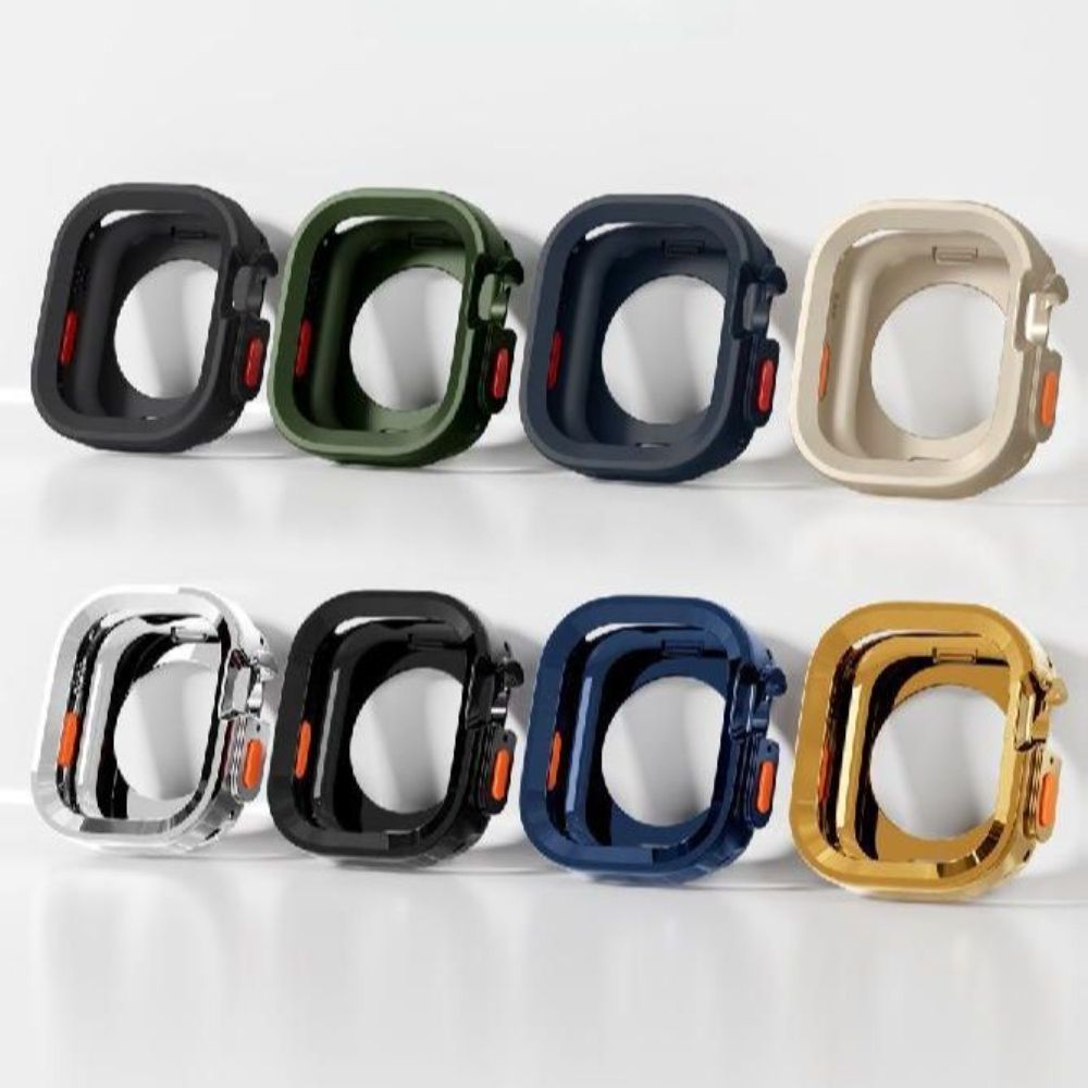 애플워치 10세대 액정 케이스 티타늄 도금 실리콘 베젤 커버 검정색 iwatch S9/8/7 45mm - 상품 이미지
