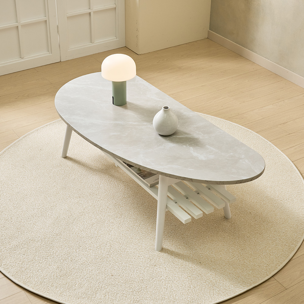 바디 수납거실테이블 낮은 타원형 둥근 소파테이블 선반형 좌탁 1100