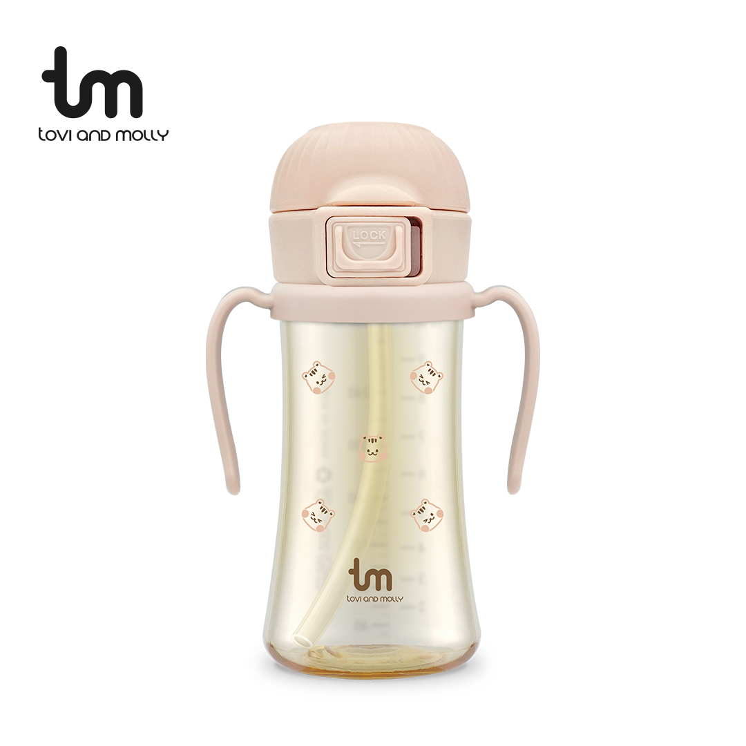 [토비앤몰리] 아기 유아 어린이집 원터치락 이유식 자기주도 빨대컵 돗람이 핑크 180ml 280ml - 상세 이미지 4