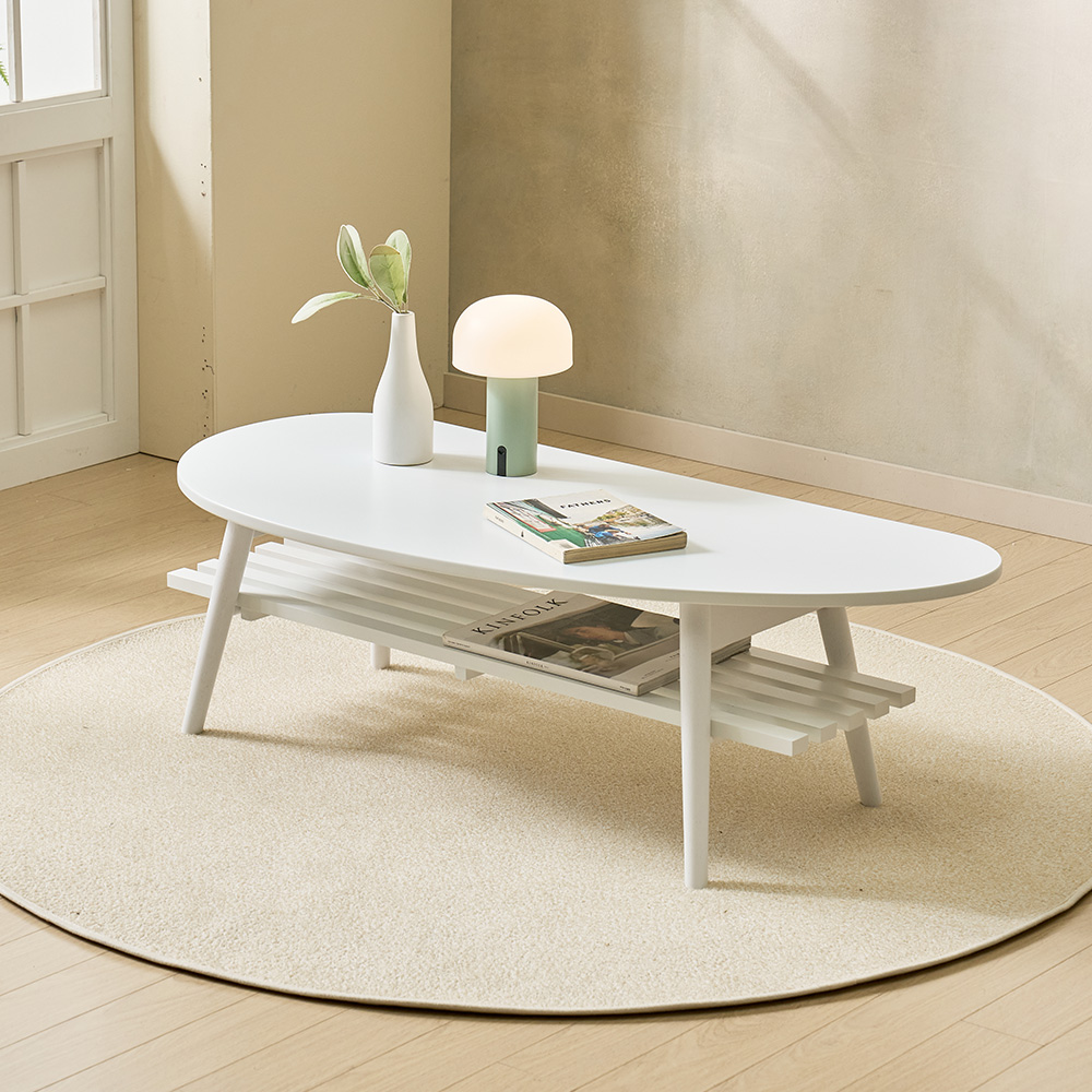 바디 수납거실테이블 낮은 타원형 둥근 소파테이블 선반형 좌탁 1100