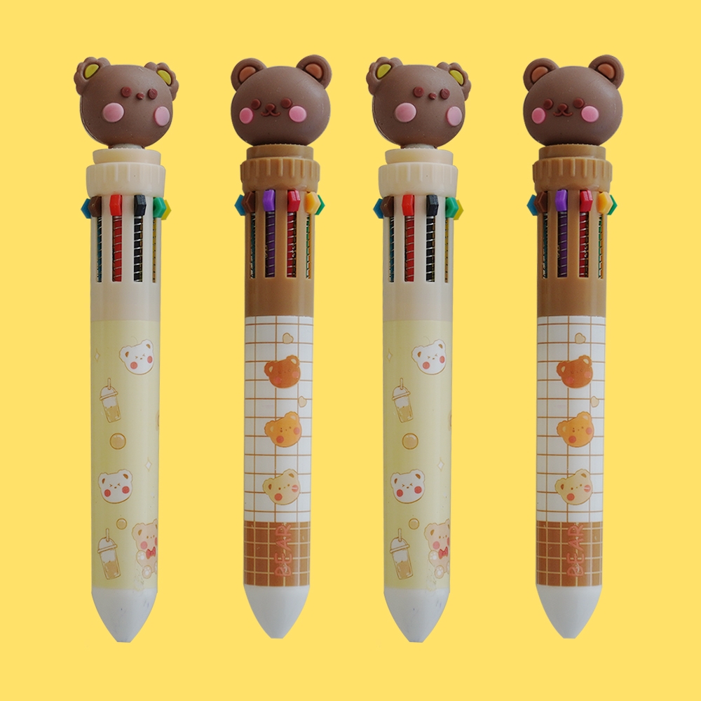행사 10색 곰돌이 볼펜 곰 캐릭터 펜 0.7mm 귀여운 답례품 선물 멀티 기념품 판촉물 - 상품 이미지