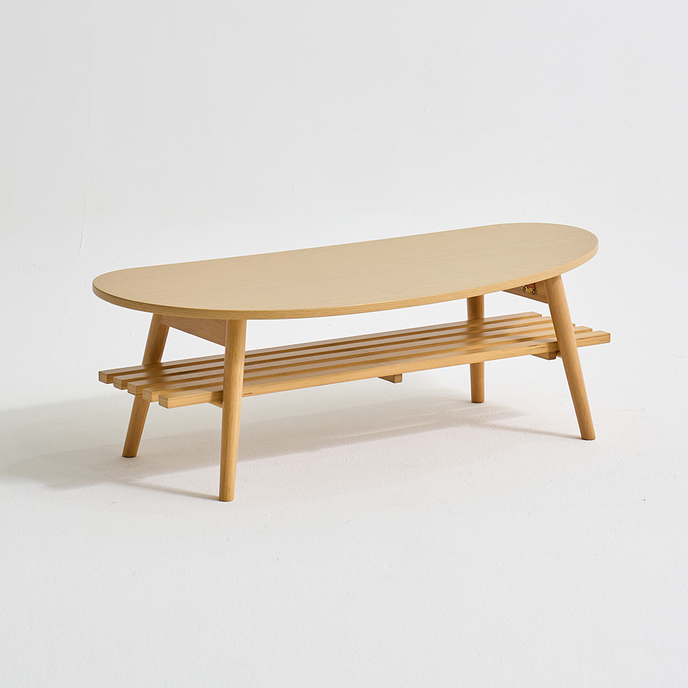 바디 수납거실테이블 낮은 타원형 둥근 소파테이블 선반형 좌탁 1100