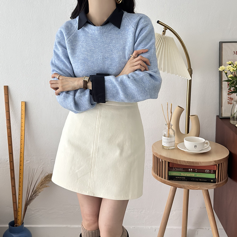 앤유  윈터 소프트 피치 스판 A라인 미니 스커트 (IVORY) - 상세 이미지 3